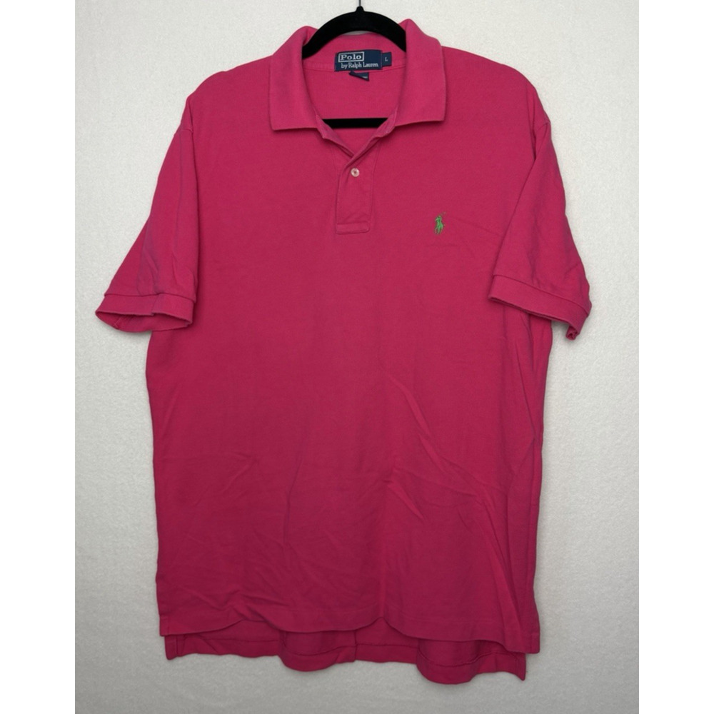 Polo Ralph Lauren Men's Short Sleeve Polo Size Large Cotton Pink - Picture 1 of 7